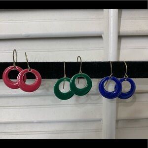O-Hoops Pink, Green, Blue 3Set/6Earrings@2PerSet